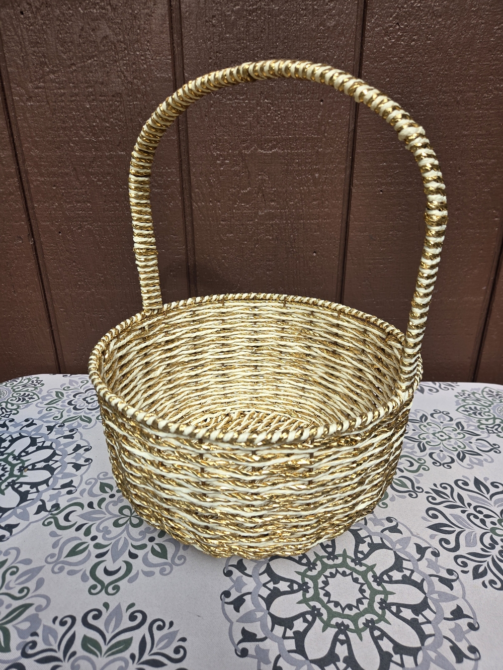 Golden Woven XL Basket With Handle